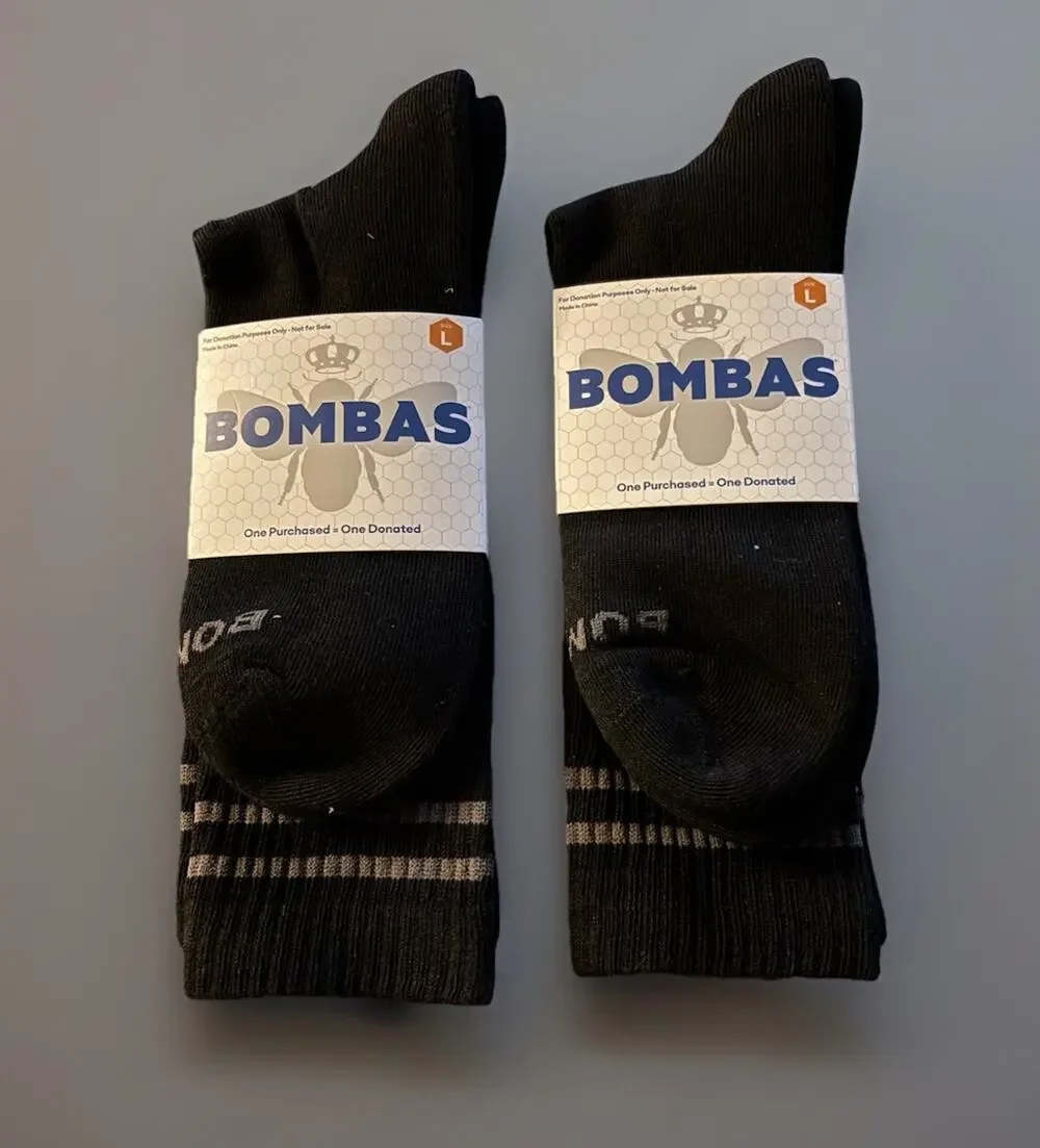 Bombas Mid-Calf Crew Socks Mens/Women Unisex Large Black 2 Pack New